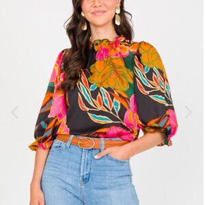 Entro Floral Blouse - Black, Pink, Orange